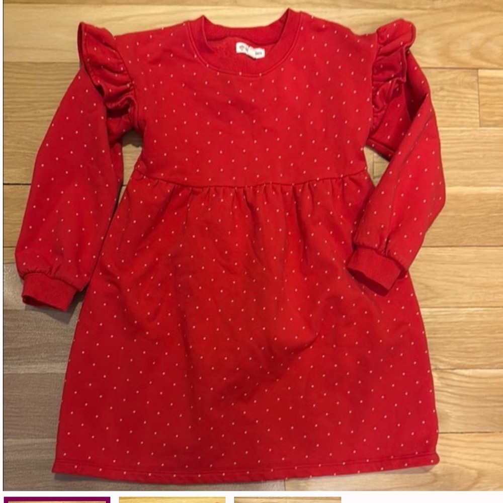 Tucker + Tate Red Ruffled Long Sleeve polkadot Fleece lined Dress